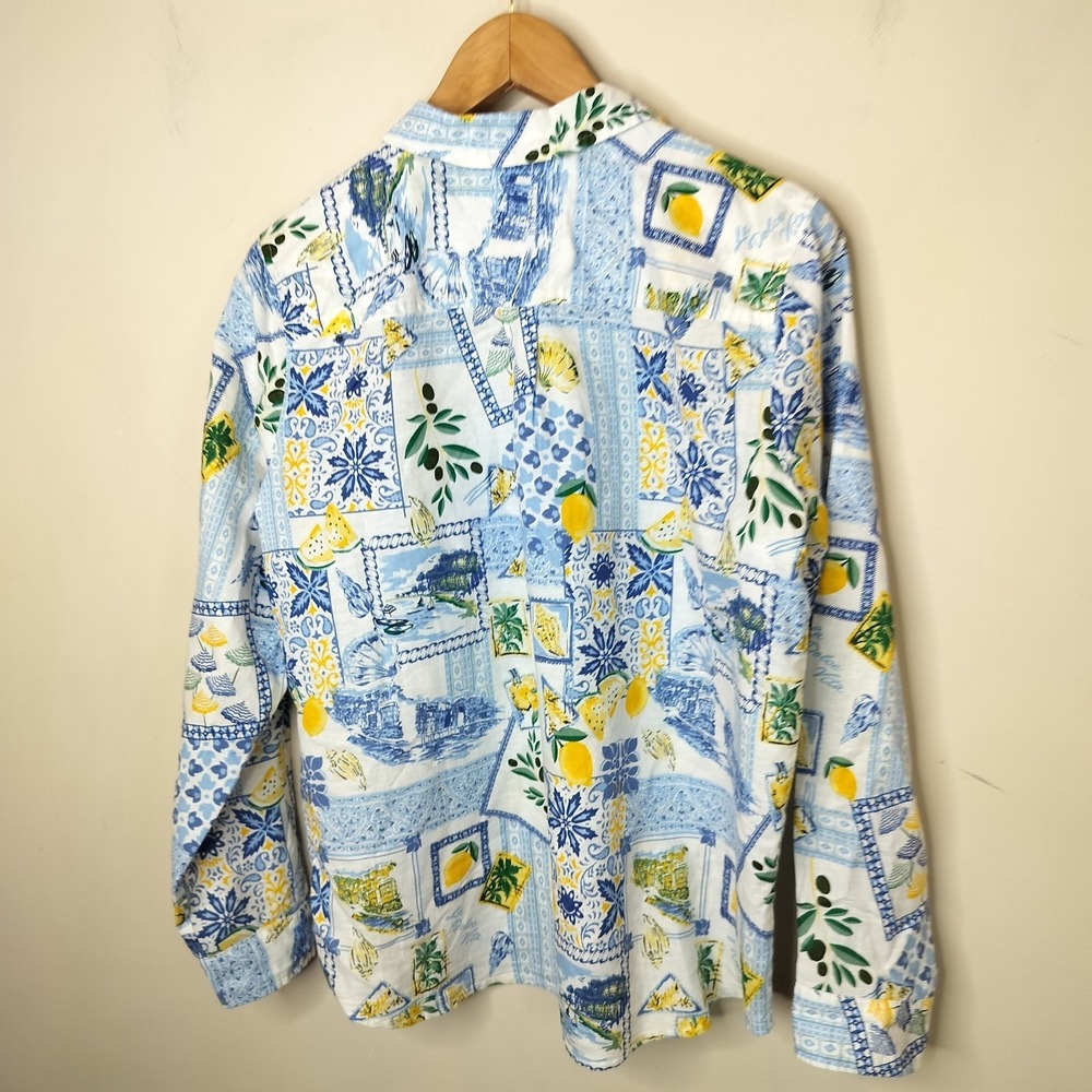 J. Crew Linen Blend Button Up Shirt Floral Lemon Patchwork Cheerful - Picture 11 of 11